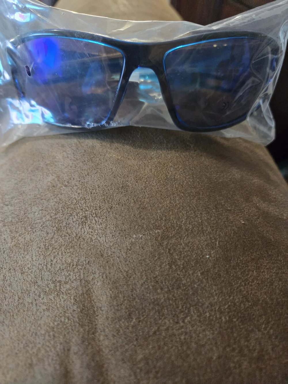 Women's Blue Wrap Sunglasses with Mirrored Lenses